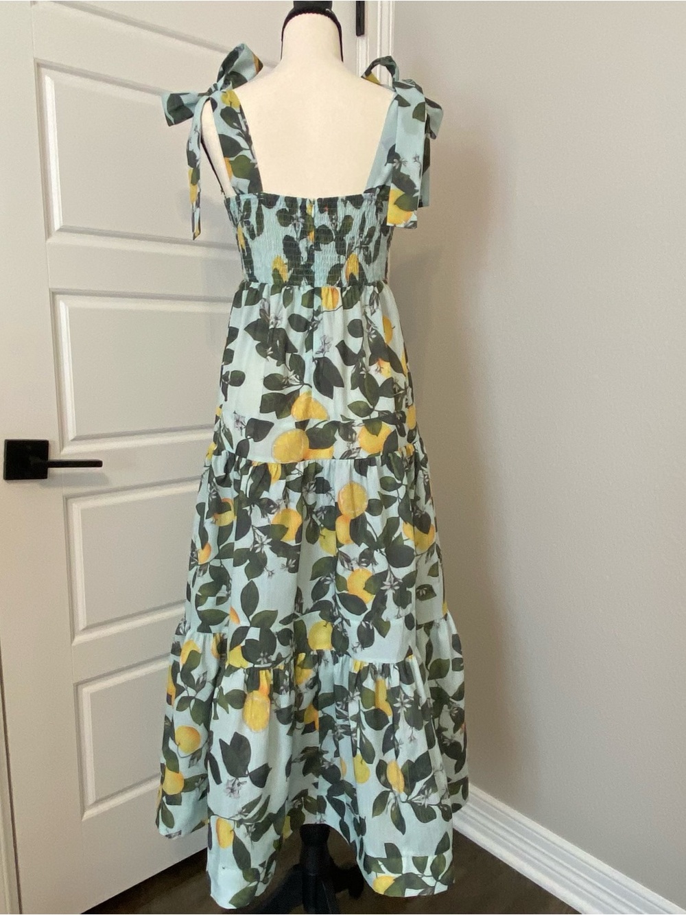 ChicWish Tie-Shoulder Lemon Print Maxi Dress in Light Blue - Picture 6 of 16